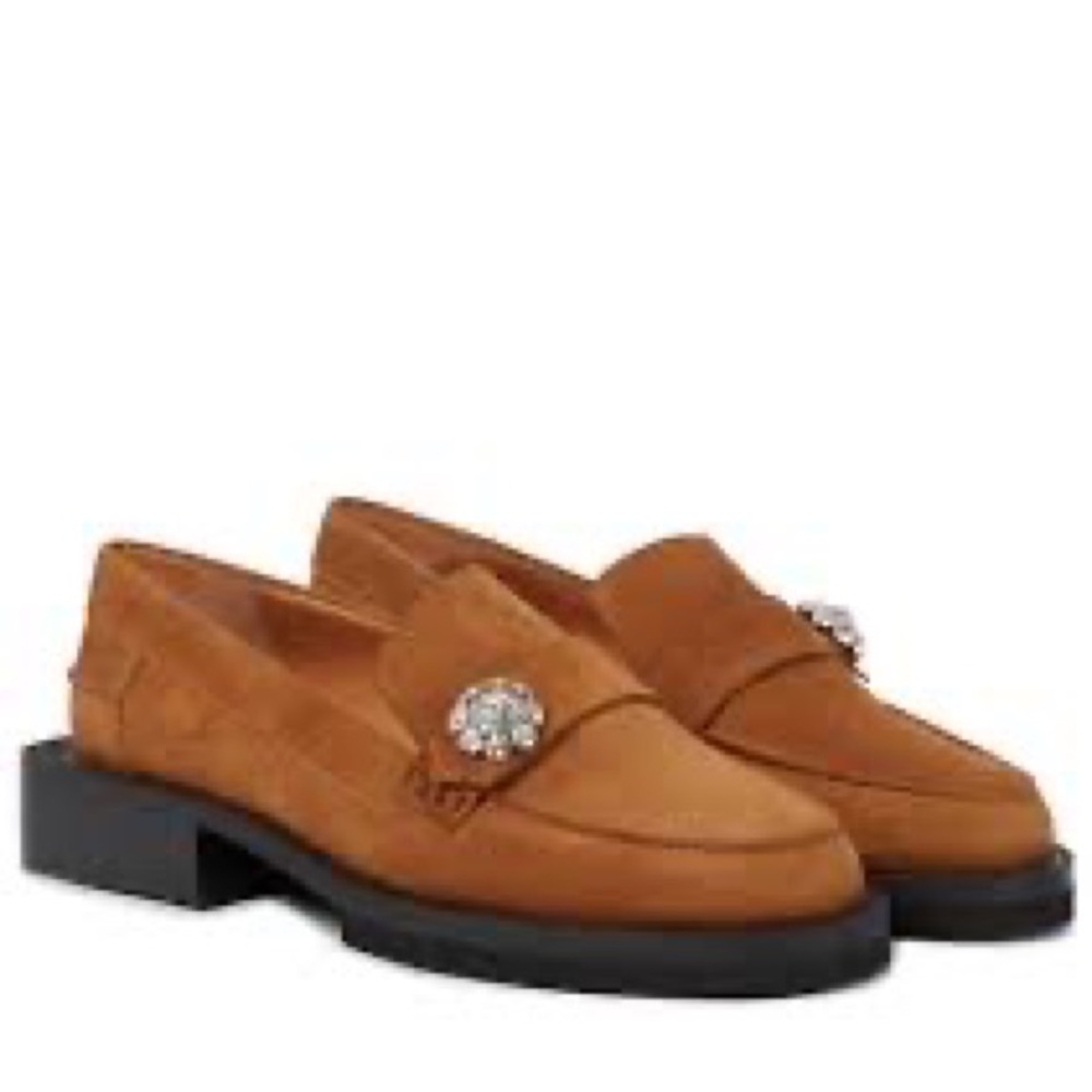GANNI Jewel Suede Loafers in Tobacco Brown